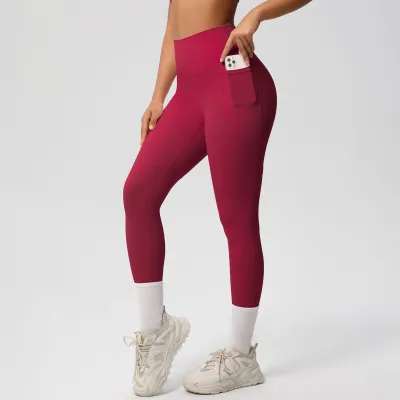 Women Fashion Casual Solid Color Double-Scrub Tight-Fit High Waist Breathable Yoga Sports Leggings