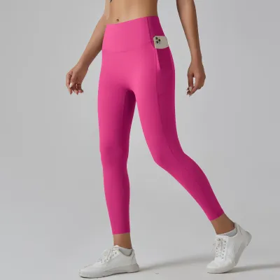 Women Fashion Solid Color High Waist Traceless Quick-Drying Tight Pocket Sports Yoga Leggings