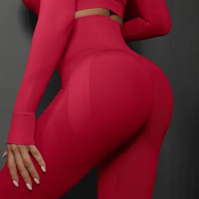 Women Fashion Solid Color Seamless High-Waist Yoga Sports Leggings