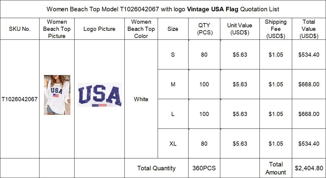 Separate Quotation Women Beach Tops Model T1026042067 With Logo Vintage USA Flag
