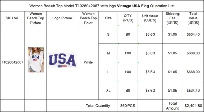 Separate Quotation Women Beach Tops Model T1026042067 With Logo Vintage USA Flag