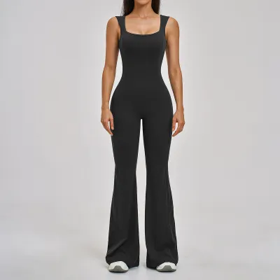 Women Fashion Casual Solid Color Sleeveless Backless Sports Yoga Jumpsuit