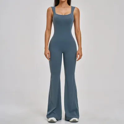 Women Fashion Casual Solid Color Sleeveless Backless Sports Yoga Jumpsuit