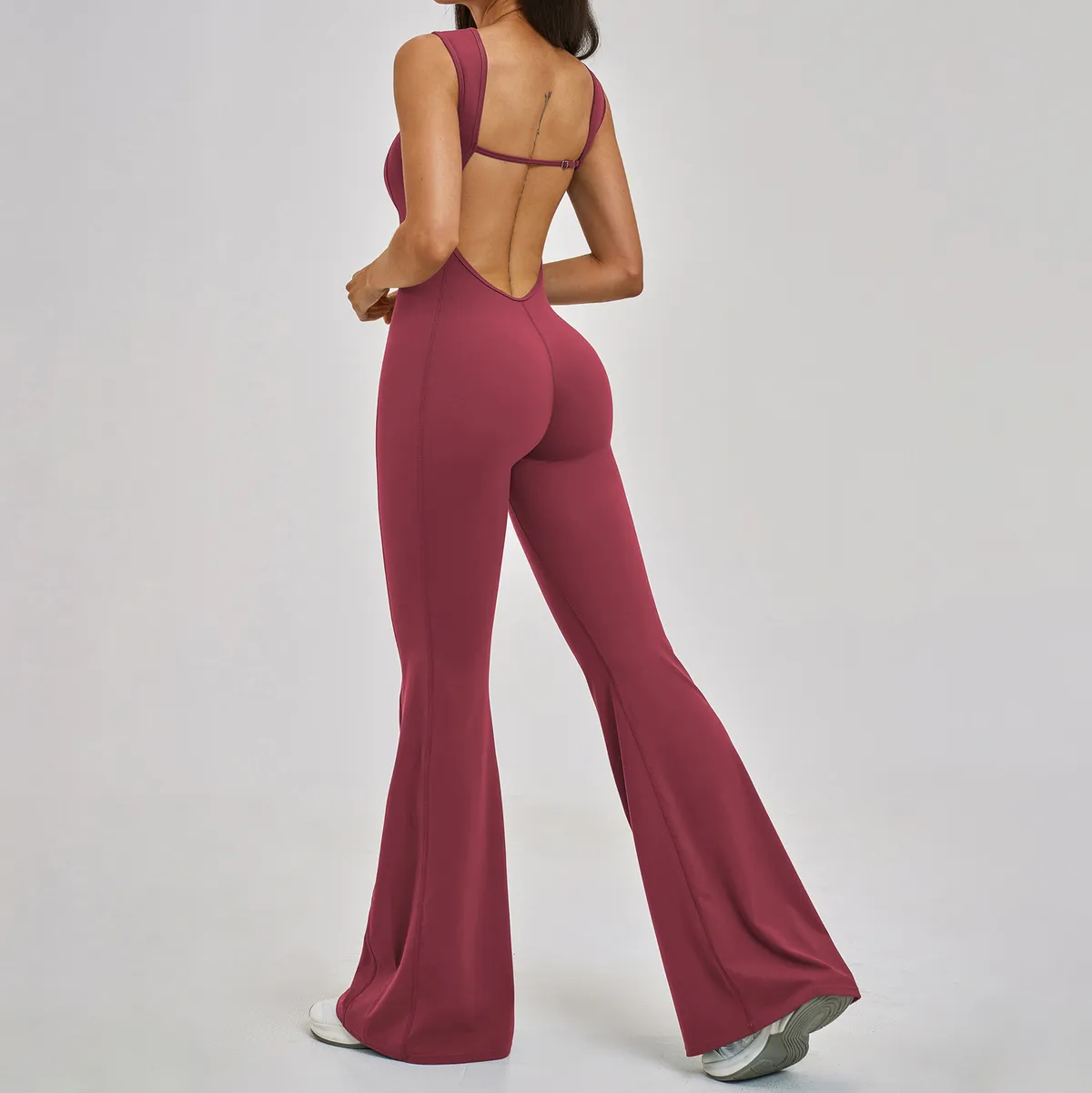 Women Fashion Casual Solid Color Sleeveless Backless Sports Yoga Jumpsuit