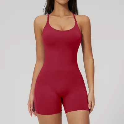 Women Fashion Sexy Solid Color Spaghetti Strap Backless Yoga Sports Rompers
