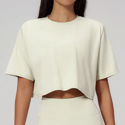 Women Fashion Casual Solid Color Short-Sleeve Loose Yoga Sports T-Shirt