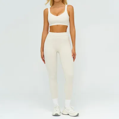 Women Fashion Casual Contrast Color Sanding Bra Tight Pants Yoga Sports Two-Piece Set
