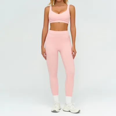 Women Fashion Casual Contrast Color Sanding Bra Tight Pants Yoga Sports Two-Piece Set