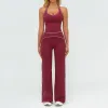 7028 Vest 7028-2 Wide-Leg Pants-Cherry Red