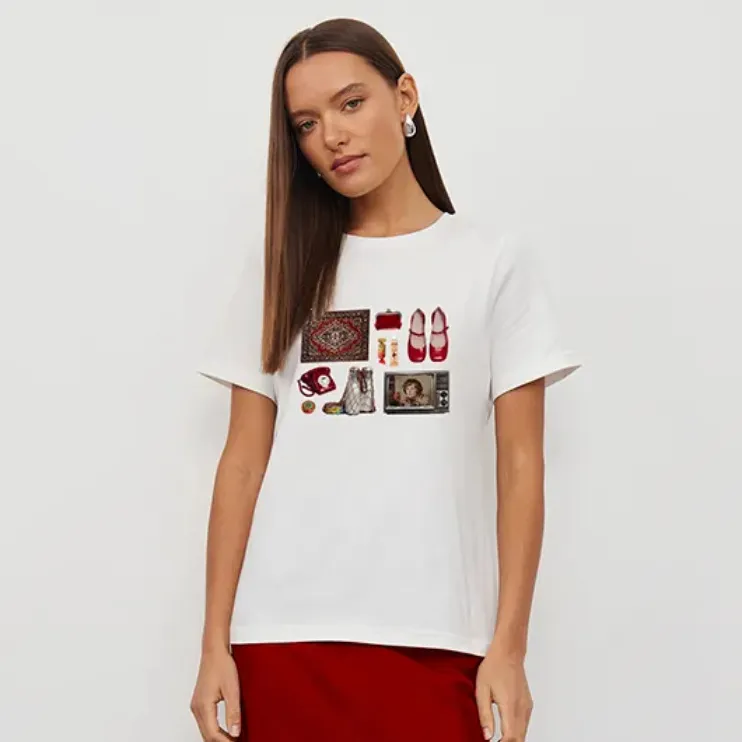 Women Fashion Casual Fun Printed Cotton Short Sleeve Loose T-Shirt
