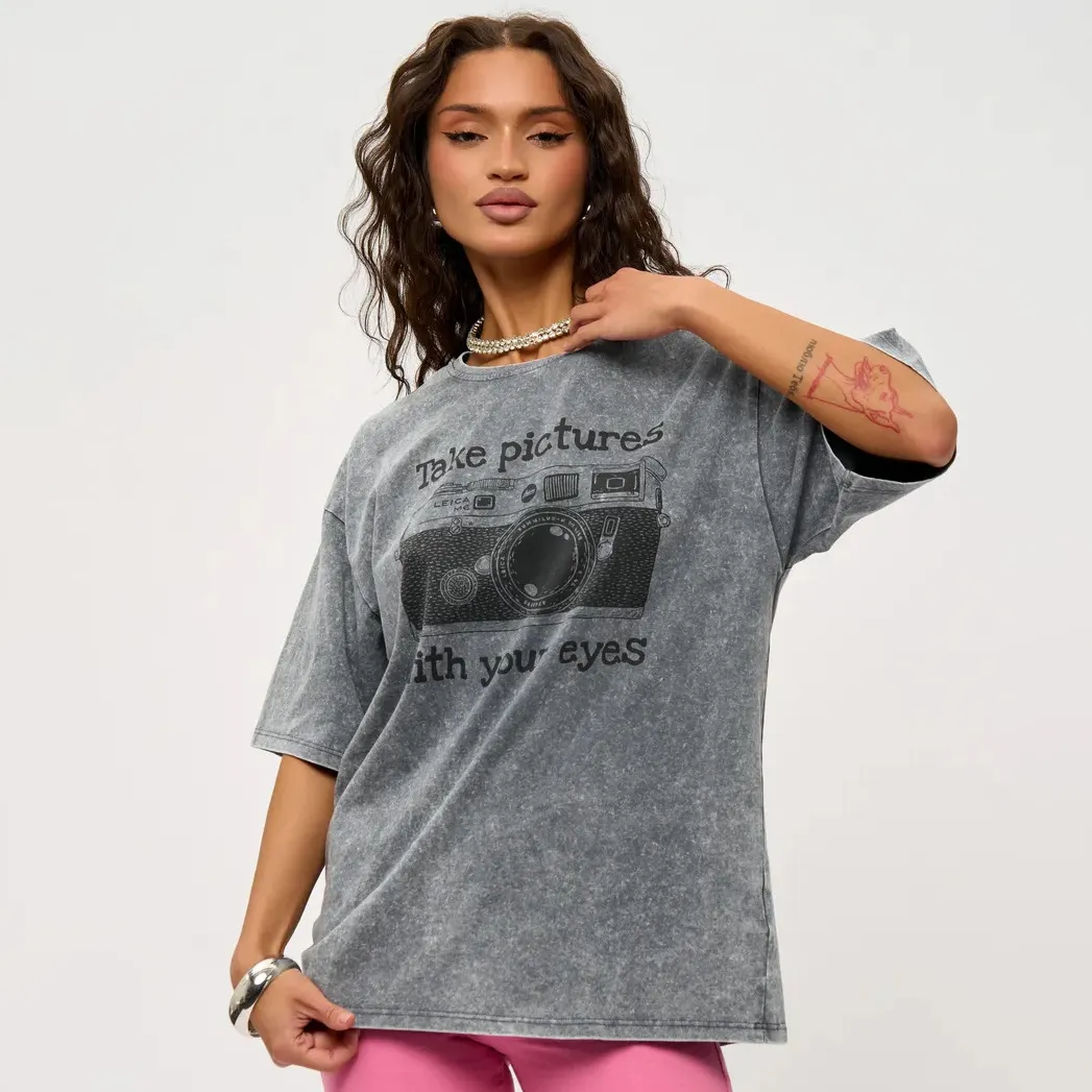 Women Fashion Casual Retro Washed Printed Cotton Short-Sleeve T-Shirt