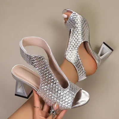 Women's Fashion Casual Solid Color Peep Toe Thick High Heel Shoes
