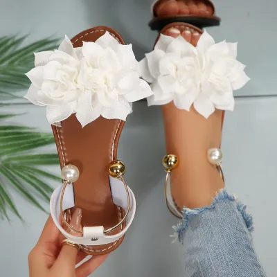 Women's Fashion Casual Solid Color Flower Flat Sandals Plus Size