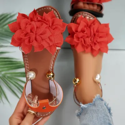 Women's Fashion Casual Solid Color Flower Flat Sandals Plus Size
