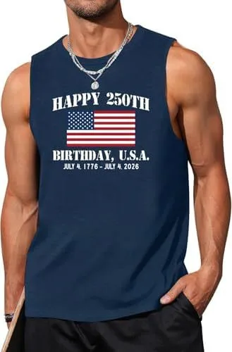 Men's Casual Loose Fit Printed Tank Top for Independence Day Party Festivals