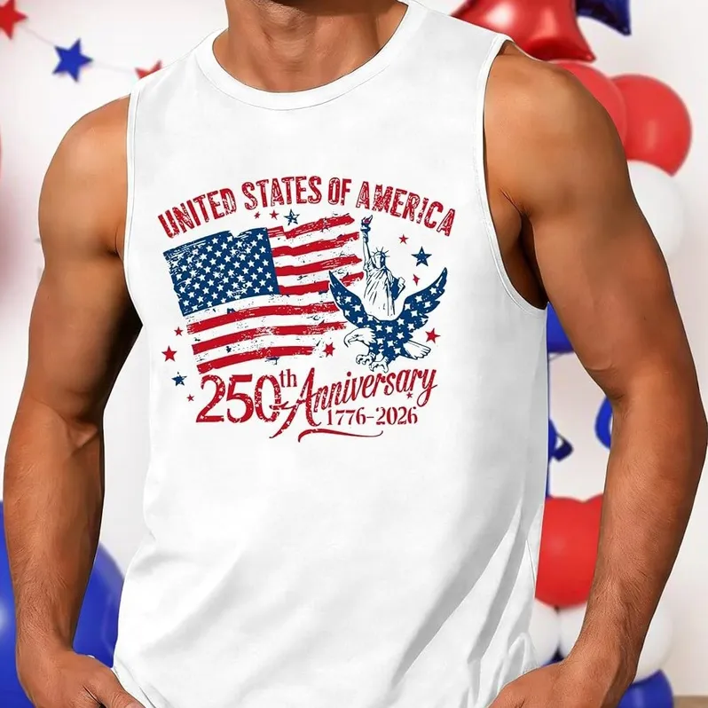 Men's Casual Loose Fit Printed Tank Top for Independence Day Party Festivals