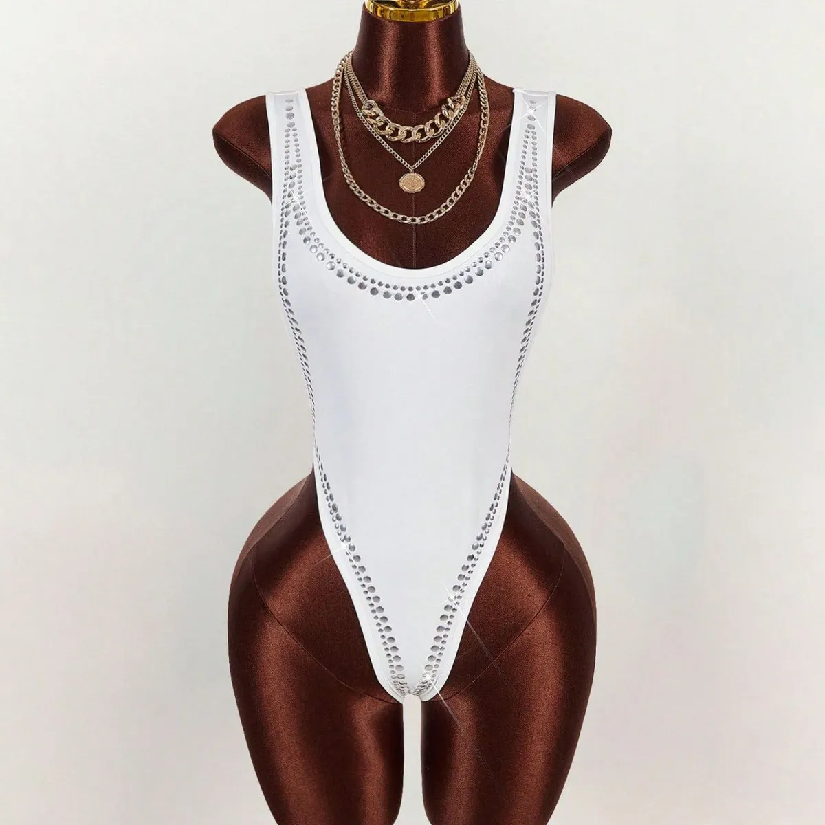 Women Fashion Sexy Solid Color Rhinestone Slim Fit Stretch One-Piece Swimsuit