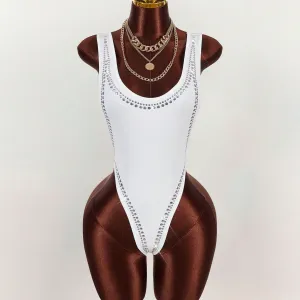 Women Fashion Sexy Solid Color Rhinestone Slim Fit Stretch One-Piece Swimsuit
