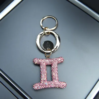Women Fashion Creative Rhinestone Twelve Constellation Bag Keychain