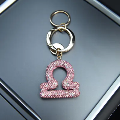 Women Fashion Creative Rhinestone Twelve Constellation Bag Keychain