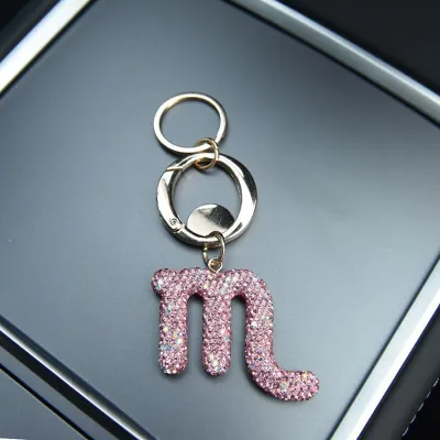 Women Fashion Creative Rhinestone Twelve Constellation Bag Keychain