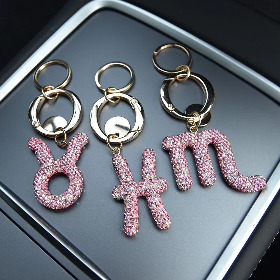 Women Fashion Creative Rhinestone Twelve Constellation Bag Keychain