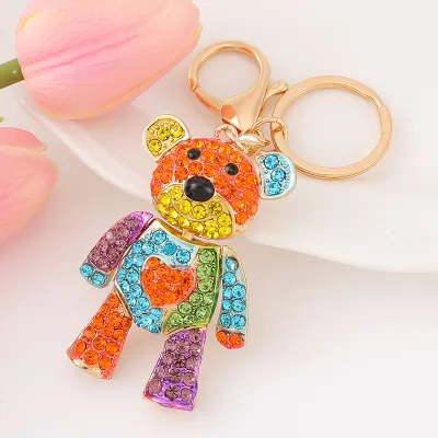 Women Fashion Cute Multicolor Rhinestone Bear Doll Bag Keychains