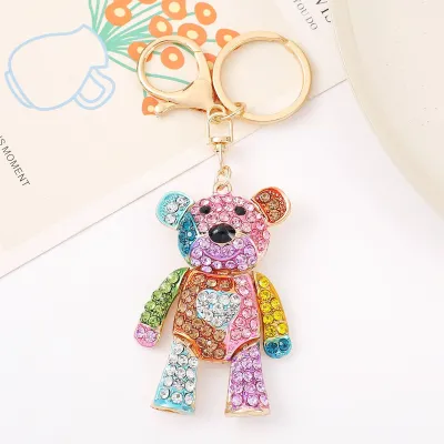 Women Fashion Cute Multicolor Rhinestone Bear Doll Bag Keychains