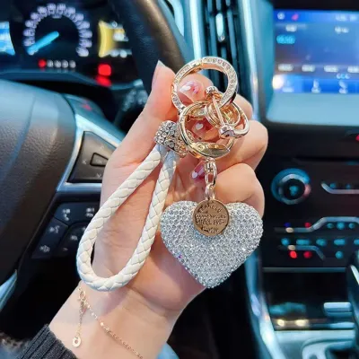 Women Fashion Rhinestone Love Heart Bag Keychain Key Chain Alloy