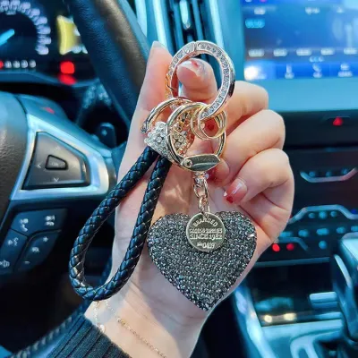 Women Fashion Rhinestone Love Heart Bag Keychain Key Chain Alloy