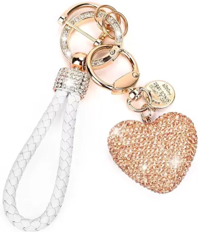 Women Fashion Rhinestone Love Heart Bag Keychain Key Chain Alloy