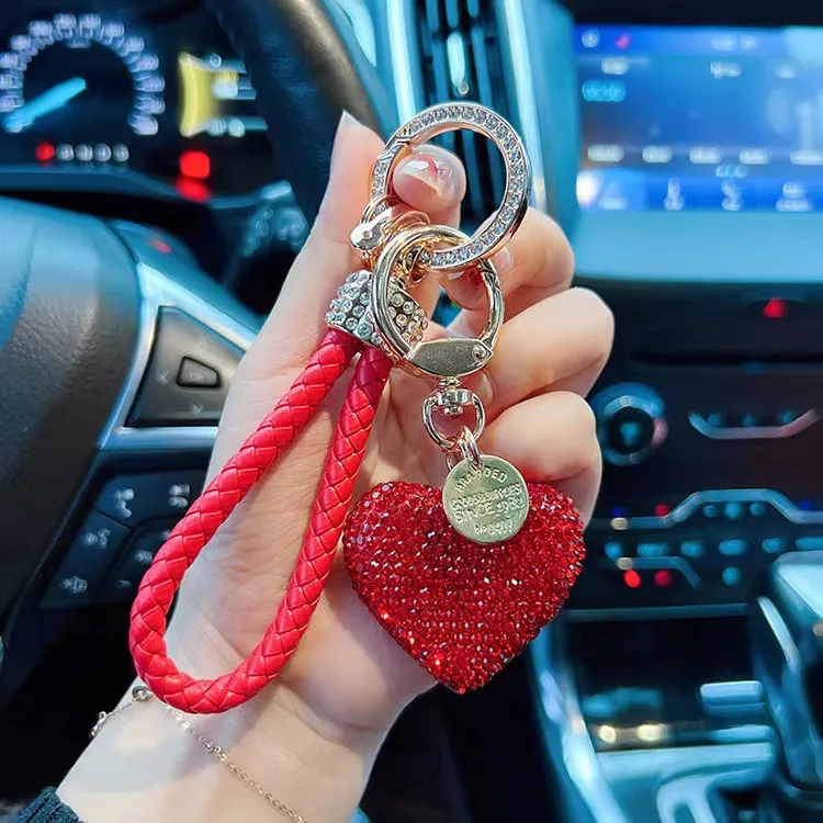 Women Fashion Rhinestone Love Heart Bag Keychain Key Chain Alloy