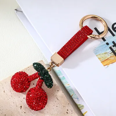 Women Fashion Cute Rhinestone Fruit Pendant Keychain