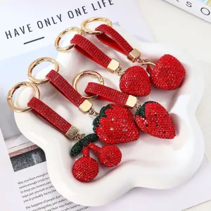 Women Fashion Cute Rhinestone Fruit Pendant Keychain