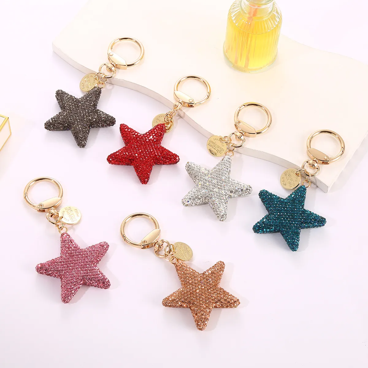 Women Fashion Creative Rhinestone Five-Pointed Star Car Bag Keychains