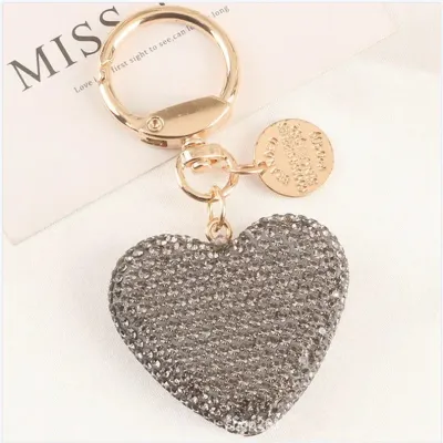 Women's Fashion Solid Color Rhinestone Love Car Bag Keychain