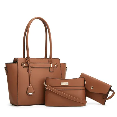 Women Fashion Casual Solid Color Shoulder Bag Three-Piece Set