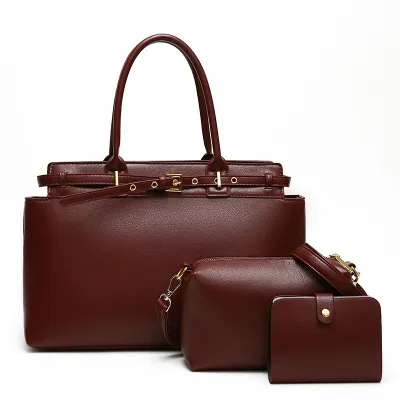 Women Fashion Casual Retro Solid Color Large Capacity Handbags Three-Piece Bag Set