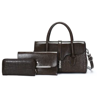 Women Fashion Patent Leather Embossed Handbag Three-Piece Set