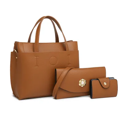 Women Fashion Casual Solid PU Handbag Set Three-Piece