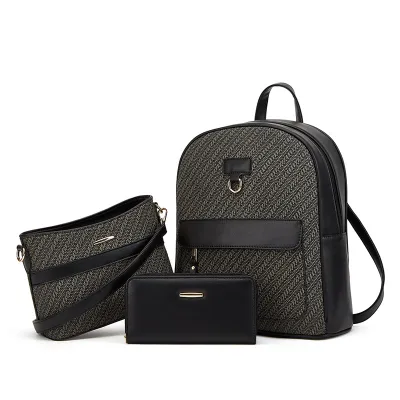 Women Fashion Casual Woven Backpack Three-Piece Bag Set