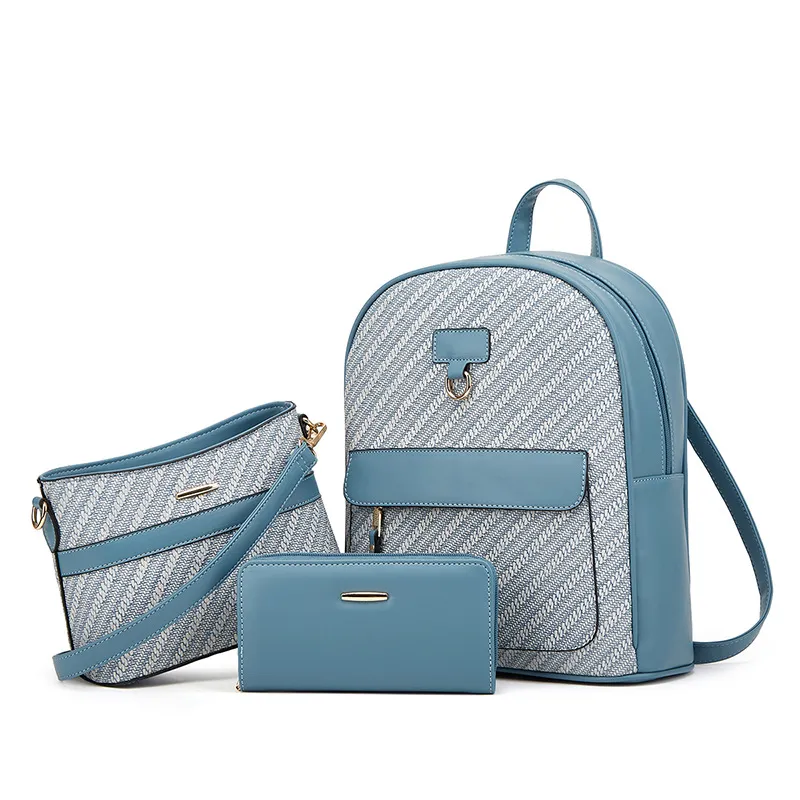 Women Fashion Casual Woven Backpack Three-Piece Bag Set