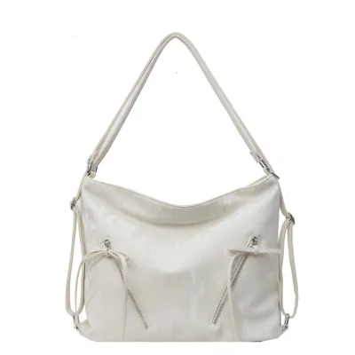 Women Fashion Casual Solid Color Large Capacity Pleated Backpack