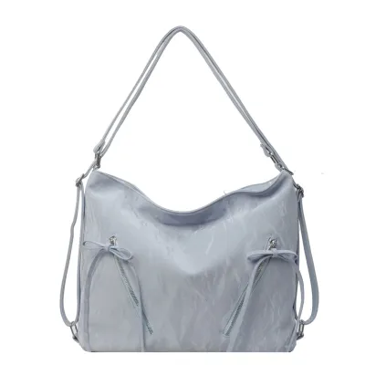 Women Fashion Casual Solid Color Large Capacity Pleated Backpack