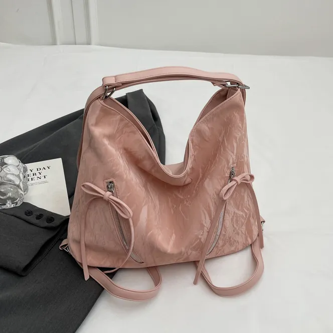 Women Fashion Casual Solid Color Large Capacity Pleated Backpack