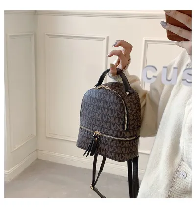 Women Fashion Casual Letter Printed PU Backpack