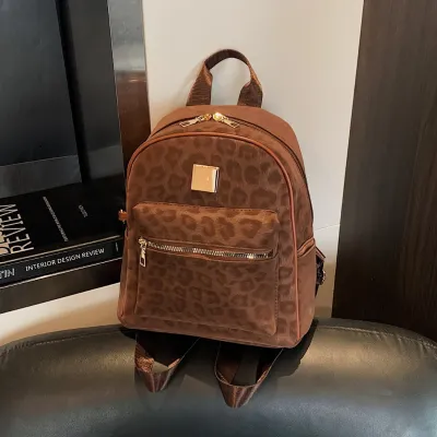 Women Fashion Casual Retro Leopard Large Capacity Backpack
