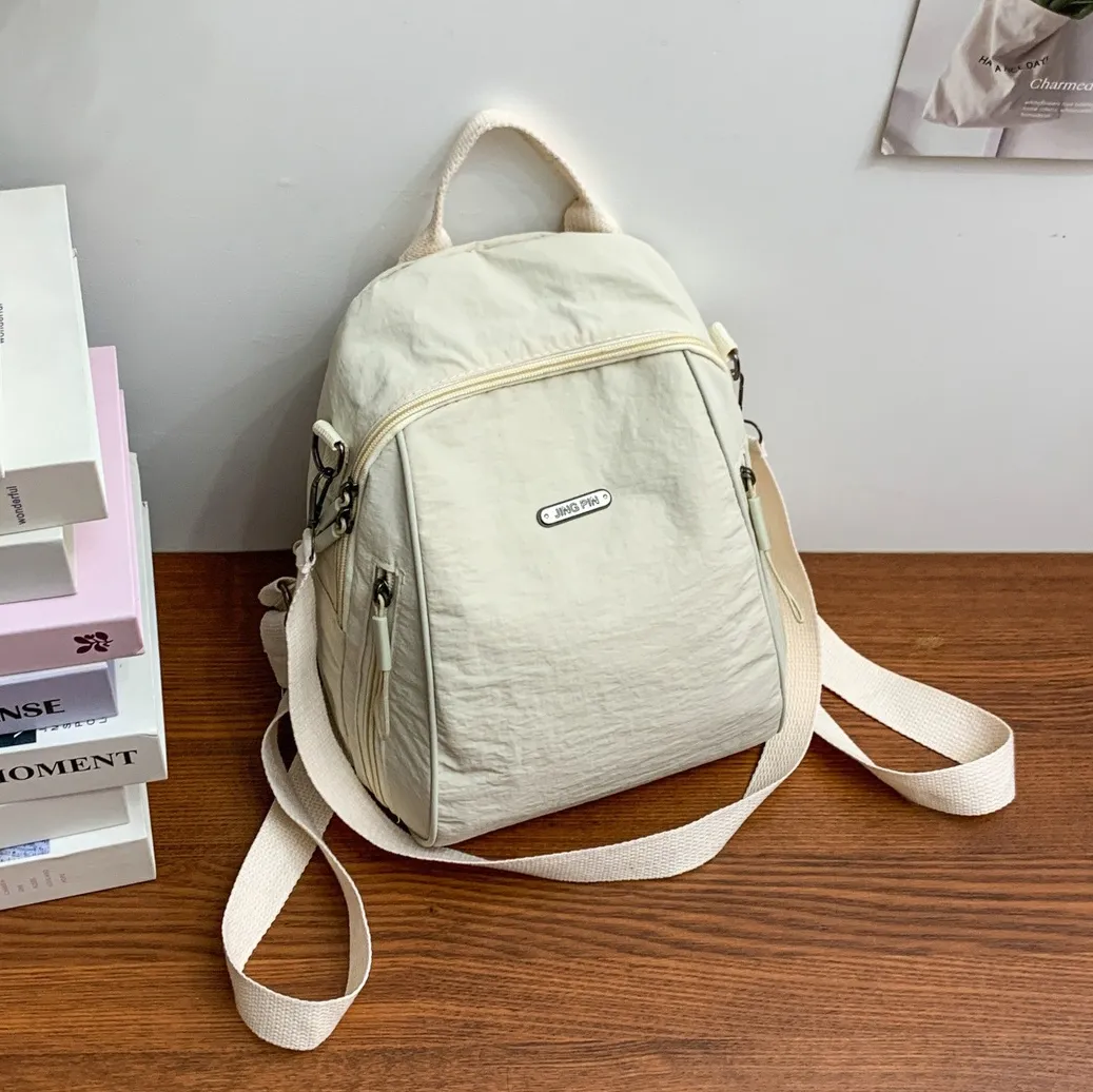 Women Solid Color Simple Large Capacity Travel Backpack in Nylon