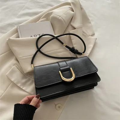 Women Fashion Casual Solid Color PU Shoulder Bag with Magnetic Button