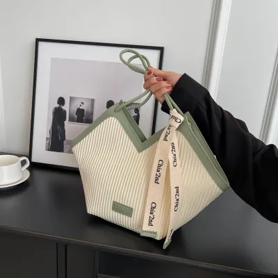 Women Fashion Casual Vertical Stripes Shoulder Bag Heart Shape